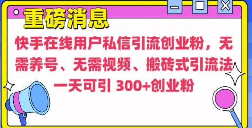 快手最新引流创业粉方法，无需养号、无需视频、搬砖式引流法【揭秘】网赚项目-副业赚钱-互联网创业-资源整合-私域引流-黑科技软件-引流软件哲客网创