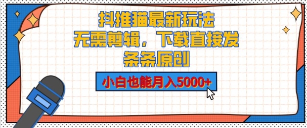 抖推猫最新玩法，小白也能月入5000+，小说推文无需剪辑，直接代发，2分钟直接搞定网赚项目-副业赚钱-互联网创业-资源整合-私域引流-黑科技软件-引流软件哲客网创