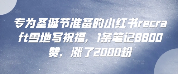 专为圣诞节准备的小红书recraft雪地写祝福，1条笔记8800赞，涨了2000粉网赚项目-副业赚钱-互联网创业-资源整合-私域引流-黑科技软件-引流软件哲客网创