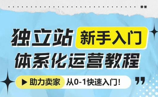 独立站新手入门体系化运营教程，助力独立站卖家从0-1快速入门!网赚项目-副业赚钱-互联网创业-资源整合-私域引流-黑科技软件-引流软件哲客网创