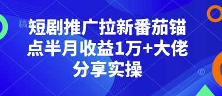 短剧推广拉新番茄锚点半月收益1万+大佬分享实操网赚项目-副业赚钱-互联网创业-资源整合-私域引流-黑科技软件-引流软件哲客网创