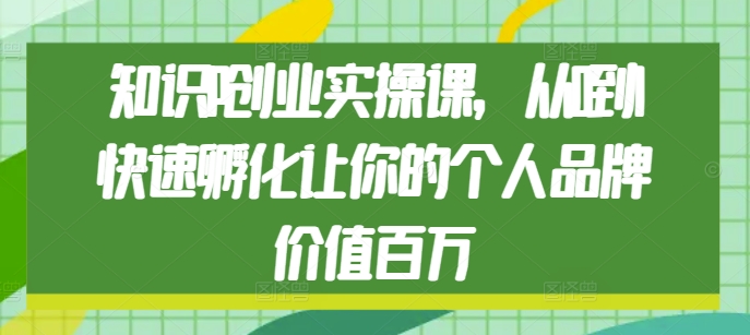 知识IP创业实操课，从0到1快速孵化让你的个人品牌价值百万网赚项目-副业赚钱-互联网创业-资源整合-私域引流-黑科技软件-引流软件哲客网创