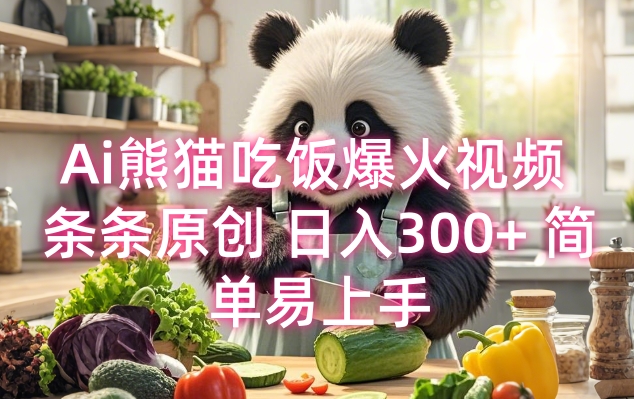 Ai熊猫吃饭爆火视频 条条原创 日入300+ 简单易上手网赚项目-副业赚钱-互联网创业-资源整合-私域引流-黑科技软件-引流软件哲客网创