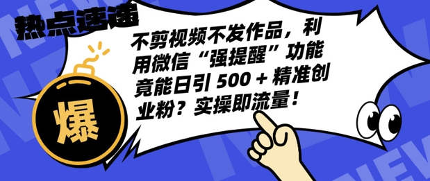 不剪视频不发作品，视频号私信日引 500 + 精准创业粉?实操即流量!网赚项目-副业赚钱-互联网创业-资源整合-私域引流-黑科技软件-引流软件哲客网创