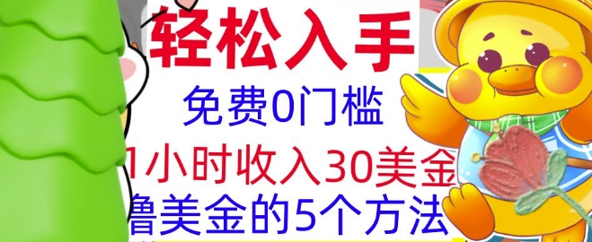 免费撸美刀的5个方法，1小时收入30美刀，0门槛，轻松入手网赚项目-副业赚钱-互联网创业-资源整合-私域引流-黑科技软件-引流软件哲客网创