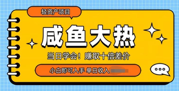 咸鱼大热轻资产类项目，当日学会，赚取十倍差价，小白即可入手网赚项目-副业赚钱-互联网创业-资源整合-私域引流-黑科技软件-引流软件哲客网创