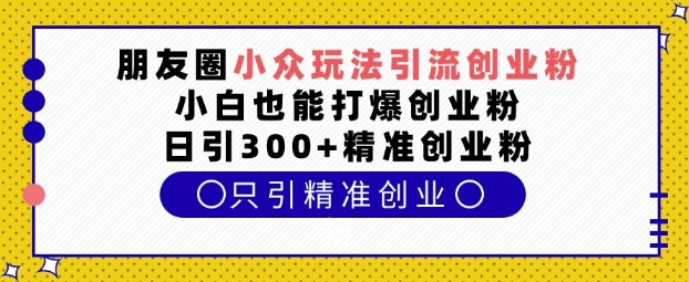 朋友圈小众玩法引流创业粉，小白也能打爆创业粉，日引300+精准创业粉【揭秘】网赚项目-副业赚钱-互联网创业-资源整合-私域引流-黑科技软件-引流软件哲客网创