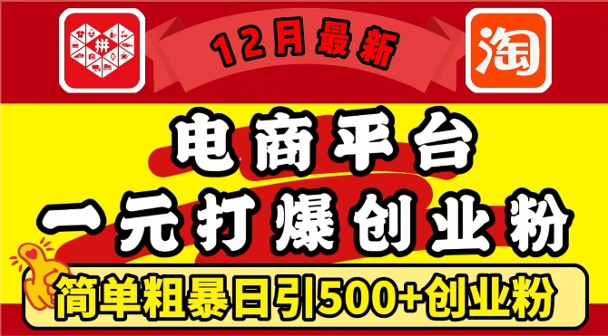 12月最新：电商平台1元打爆创业粉，简单粗暴日引500+精准创业粉，轻松月入过W【揭秘】网赚项目-副业赚钱-互联网创业-资源整合-私域引流-黑科技软件-引流软件哲客网创