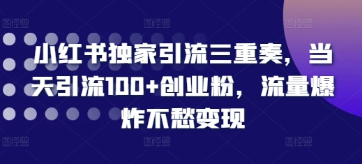 小红书独家引流三重奏，当天引流100+创业粉，流量爆炸不愁变现【揭秘】网赚项目-副业赚钱-互联网创业-资源整合-私域引流-黑科技软件-引流软件哲客网创