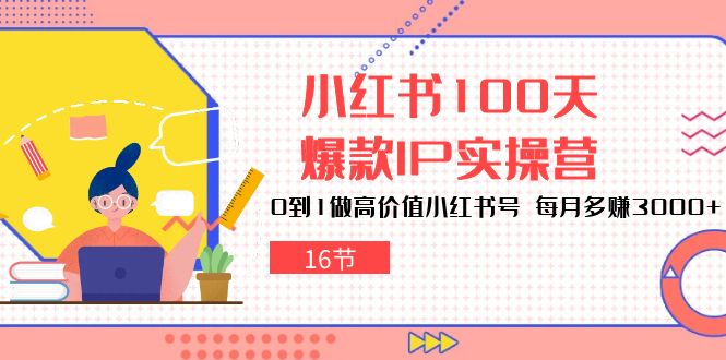 小红书100天爆款IP实操营，0到1做高价值小红书号，每月多赚3000+（16节）网赚项目-副业赚钱-互联网创业-资源整合-私域引流-黑科技软件-引流软件哲客网创