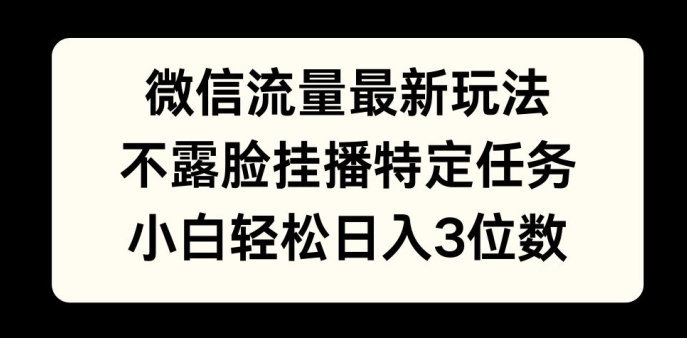 微信流量最新玩法，不露脸直播小游戏，小白轻松日入3位数网赚项目-副业赚钱-互联网创业-资源整合-私域引流-黑科技软件-引流软件哲客网创