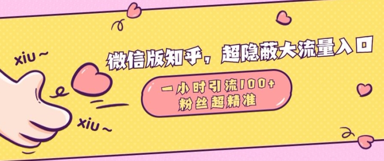 微信版知乎，超隐蔽流量入口1小时引流100人，粉丝质量超高【揭秘】网赚项目-副业赚钱-互联网创业-资源整合-私域引流-黑科技软件-引流软件哲客网创