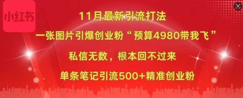 小红书11月最新图片打粉，一张图片引爆创业粉，“预算4980带我飞”，单条引流500+精准创业粉网赚项目-副业赚钱-互联网创业-资源整合-私域引流-黑科技软件-引流软件哲客网创